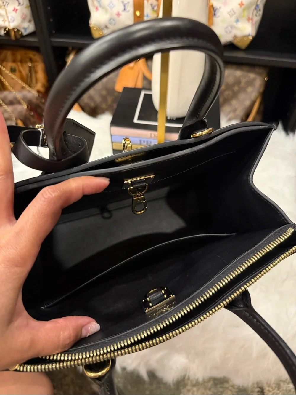 Black Leather Top-Handle Satchel - Black